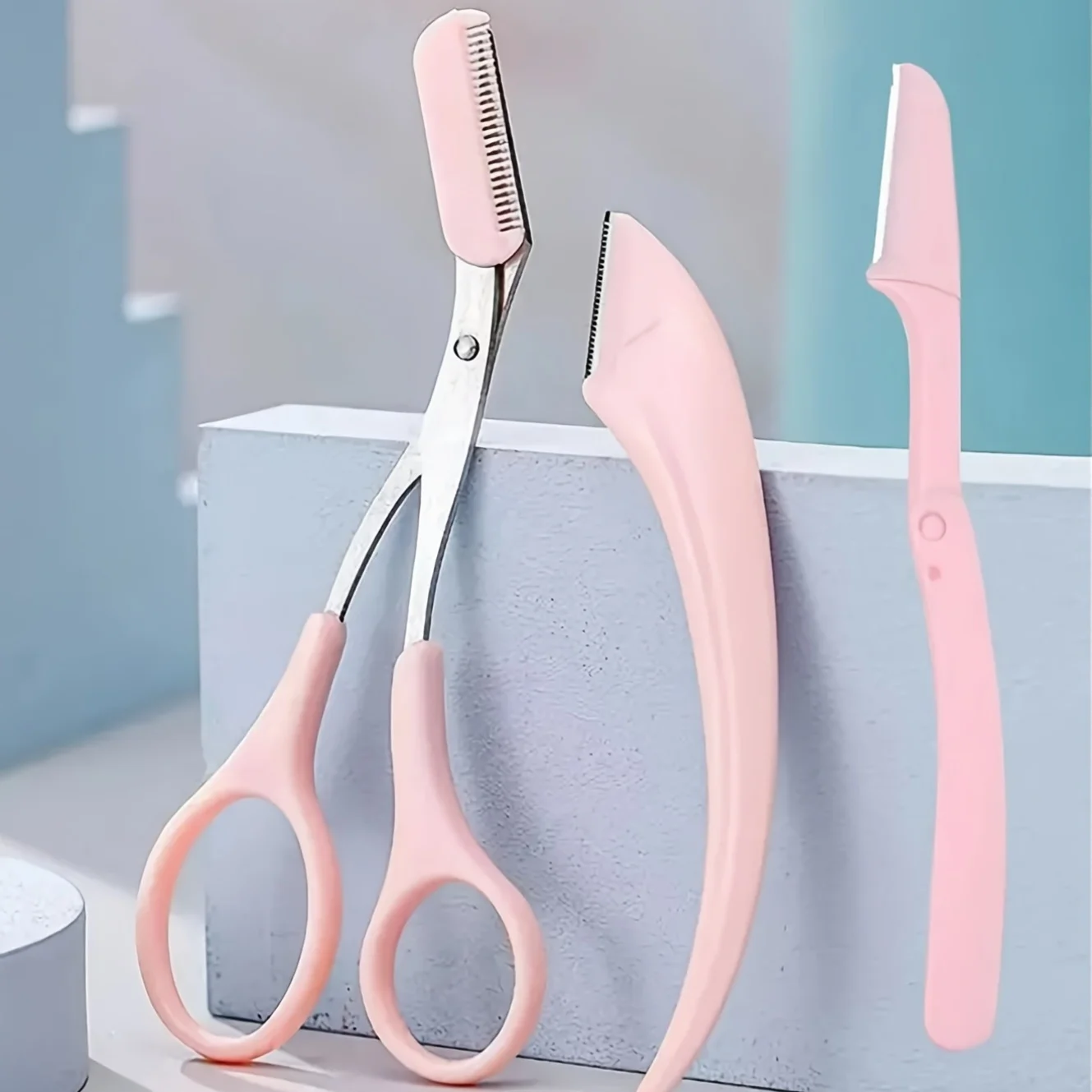 1/2/3 Stück Halbmond-Augenbrauenschneider, rosa Augenbrauenschere mit integriertem Kamm, Edelstahlmaterial, präzise Modifikationswerkzeuge
