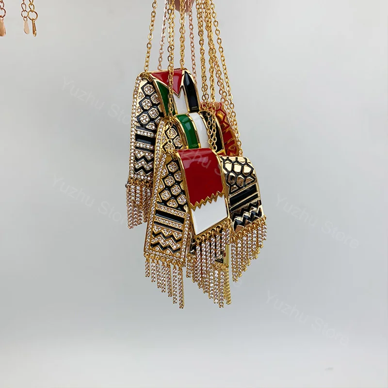 18K-لوحة وشاح شكل الزركون قلادة القلائد الفولاذ المقاوم للصدأ كوفية خريطة سلسلة مجوهرات شخصية للرجال النساء #5