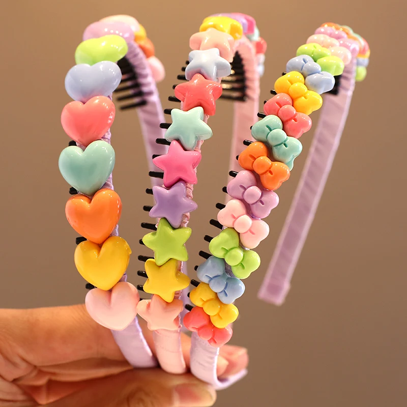 2023 New Girls Lovely Sweet Heart Star Colors Flower Hairbands Headwears Children Cute Hair Hoop Headbands Kids Hair Accessories