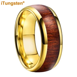 iTungsten 6mm 8mm Gold Plated Tungsten Ring for Men Women Engagement Wedding Band Fashion Jewelry Real Wood Inlay Comfort Fit