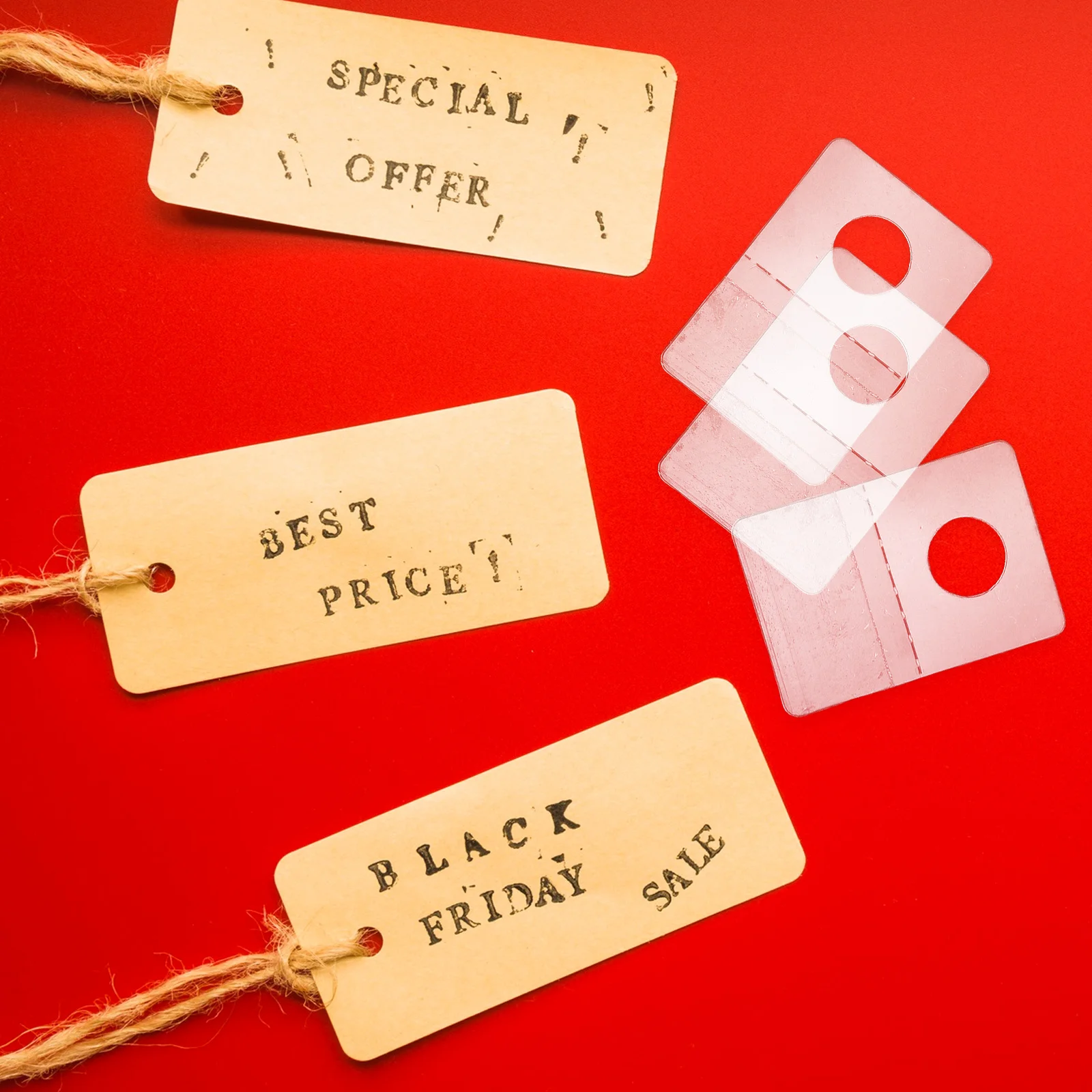 360 قطعة علامات تبويب معلقة ذاتية اللصق شفافة علامات عرض بلاستيكية خطافات لاصقة بفتحة مستديرة لتنظيم المنتجات الصغيرة للبيع بالتجزئة