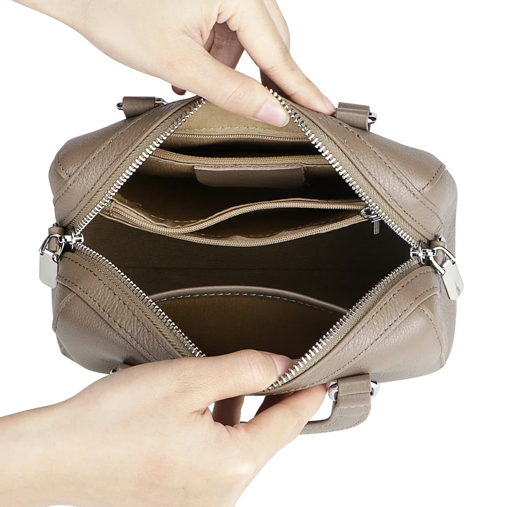 Royal Bagger Bolso retro para mujer, bolsos de hombro tipo bandolera de cuero genuino, bolso con asa superior con doble cremallera 3105