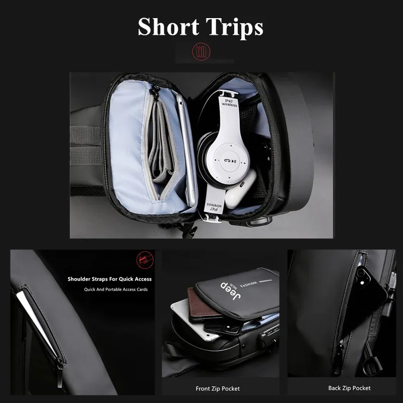 Jeep Buluo Men Anti Theft Sling Bag with USB Charging Port Waterproof Chest Bag Multi Pocket Crossbody Bag for Travel Work view 4