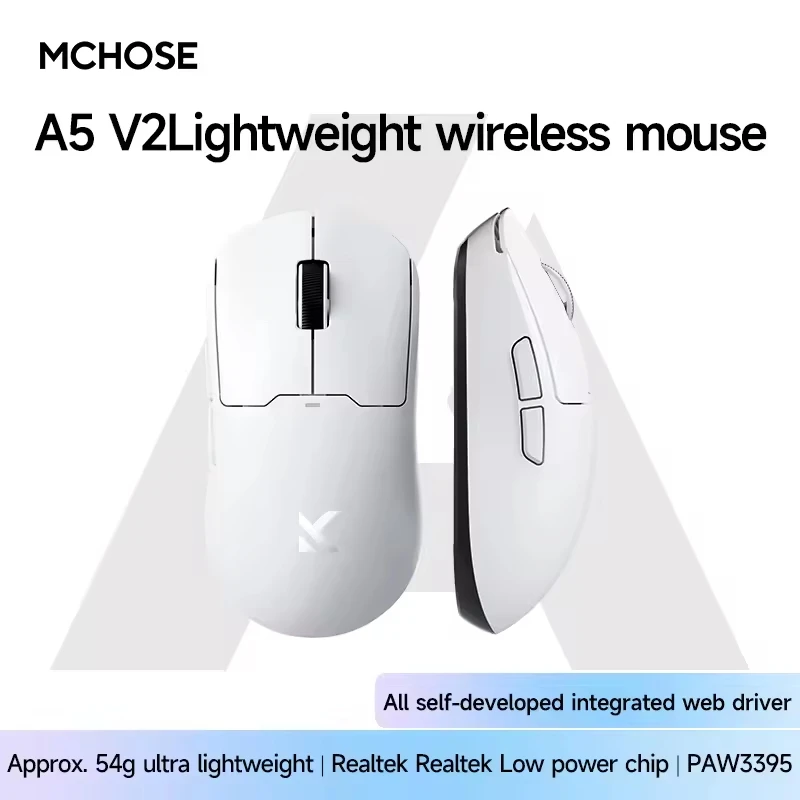 MCHOSE A5 V2 UItra ماوس بلوتوث لاسلكي PAW3395 26000 ديسيبل متوحد الخواص مستشعر بصري Esports خفيف الوزن ملحقات ماوس الألعاب