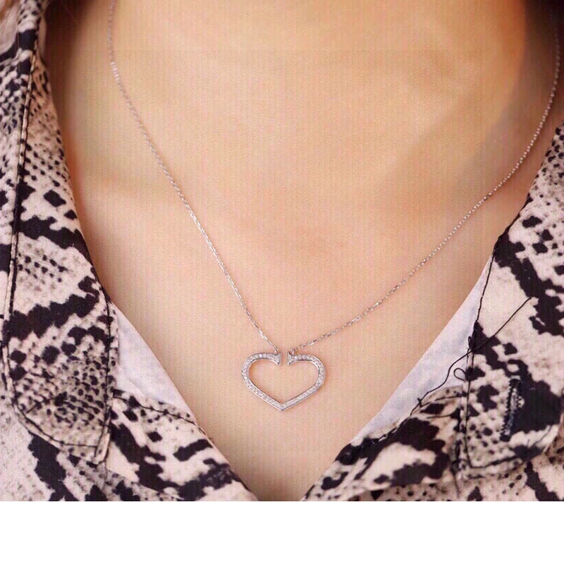 Aazuo Fine Jewelry 100% Real 18K White Gold Real Diamonds 0.16ct Lovely Heart Shape Necklace gift for Women Birthday Party Au750