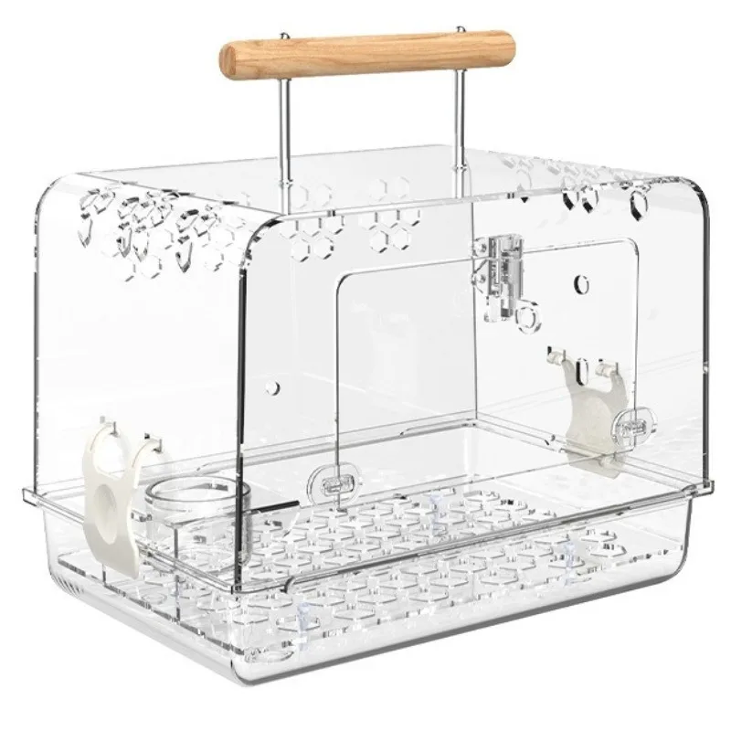 Panoramic Acrylic Anti Bite Pet Carrier, Portable Parrot Bird Nest for Dwarf Hamster Chinchilla Cockatiel