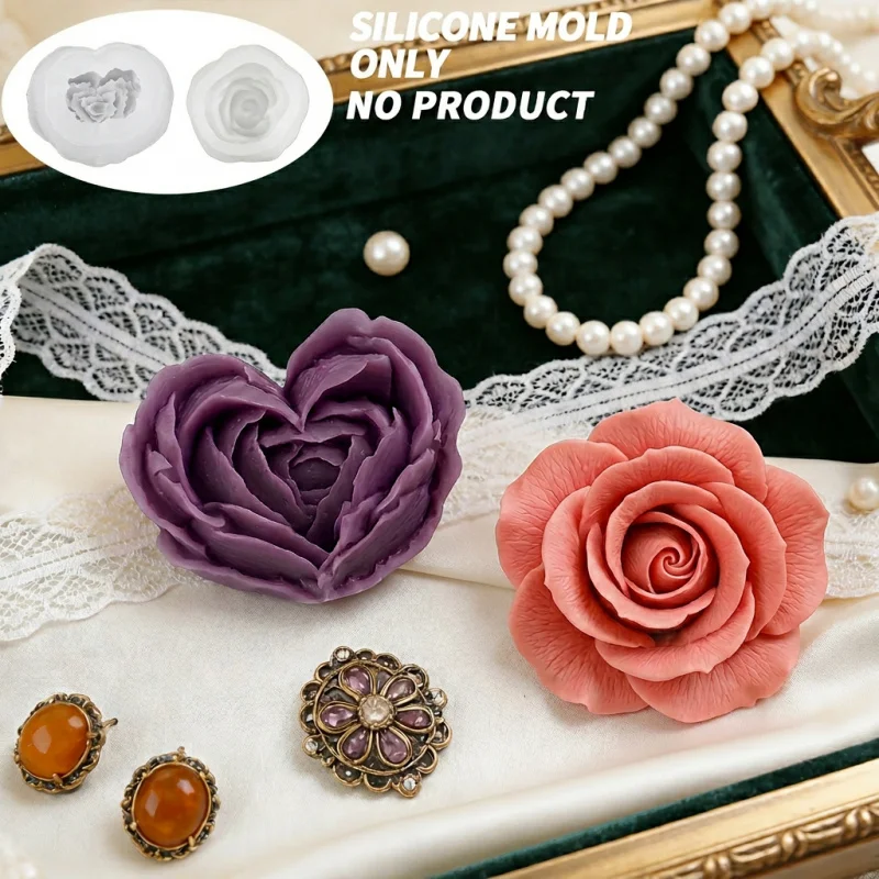 Two-piece silicone mold set - Rose design，Suitable for candle making、Resin jewelry、Aromatherapy diffuser、Soap and succulent plan