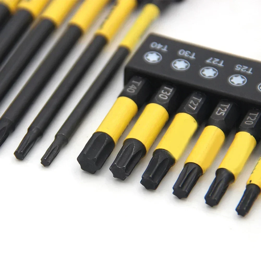 

14Pcs 100mm 50mm 1/4 Inch Hex Shank Screwdriver Bit With Holder Magnetic Torx Star Yellow,black Alloy Steel Drill Bit HRC60