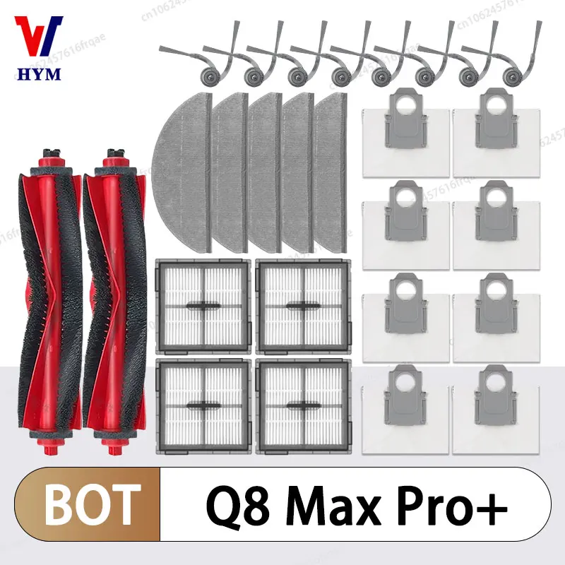For Roborock Q8 Max Pro+/ Q8 Max Pro Robot Vacuum Cleaner Accessories Main Roller Side Brush Hepa Filter Mop Dust Bag Spare Part