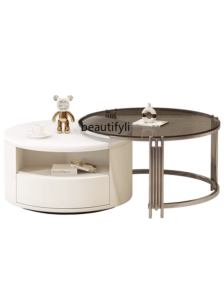 

Slate stainless steel coffee table living room small apartment Italian light luxury letter round combination