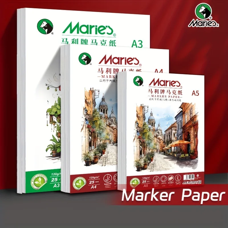 25 Sheets Marie's A5/A4/A3 Maker Paper,Paper for Painting,Acrylic Marker,Writing,Mixed Media Coloring,Ink, Notes,for Artist