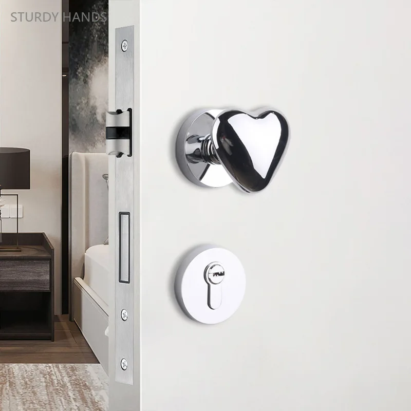 1 set of zinc alloy heart-shaped door locks American style indoor bedroom spherical door handles silent invisible door locks