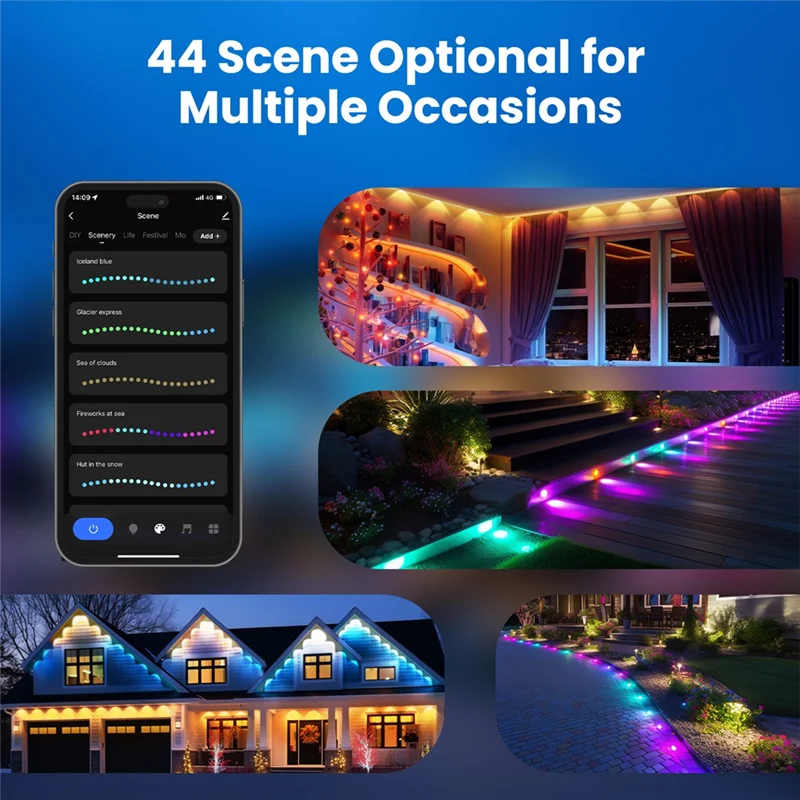 LICE-Tuya Lampu LED Tali Atap Pintar Wifi Luar Ruangan IP67 Tahan Air Warna RGB Remote Control RF untuk Alexa Google Home