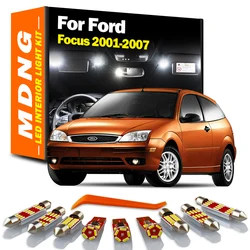 MDNG 11Pcs 포드 포커스에 대한 오류 없음 2001 2002 2003 2004 2005 2006 2007 LED 전구 인테리어지도 돔 도어 라이트 키트 자동차 액세서리