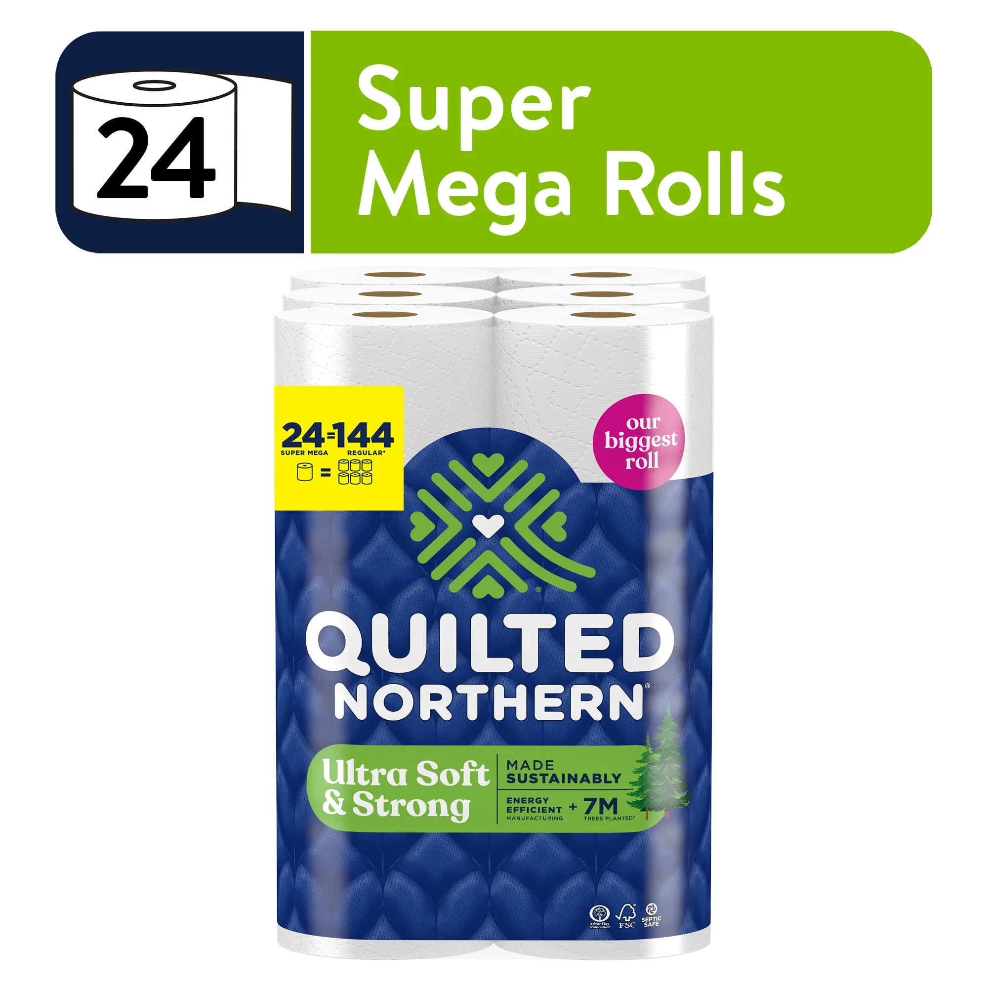 Carta igienica ultra morbida e resistente a 2 strati, 24 rotoli super mega