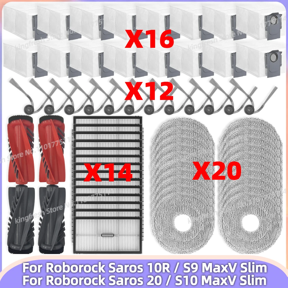 Compatible avec Roborock Saros 20 / S10 MaxV Slim, Roborock Saros 10R / S9 MaxV Slim Brosse Rouleau Filtre HEPA Chiffon Sac