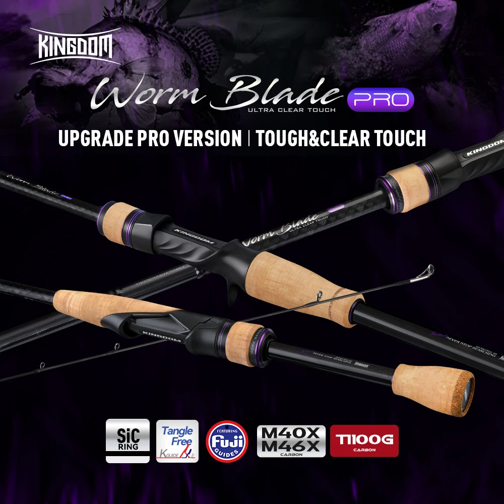 Canne à pêche Kingdom Worm Blade PRO F XF 1.9/1.98/2.03/2.06/2.13m avec porte-moulinet en carbone Fuji SIC, 61g, pour spinning et casting, canne à basse