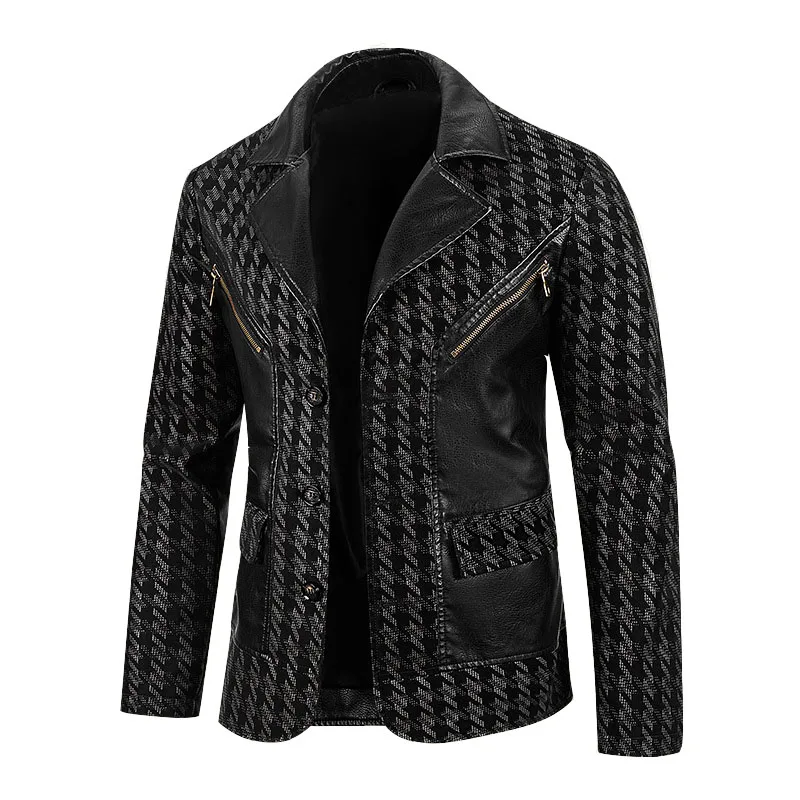 

Мужские блейзеры, весенне-осенние новые кожаные куртки с лацканами, мужские тонкие куртки из искусственной кожи в стиле ретро, повседневное мотоциклетное кожаное пальто, мужское
