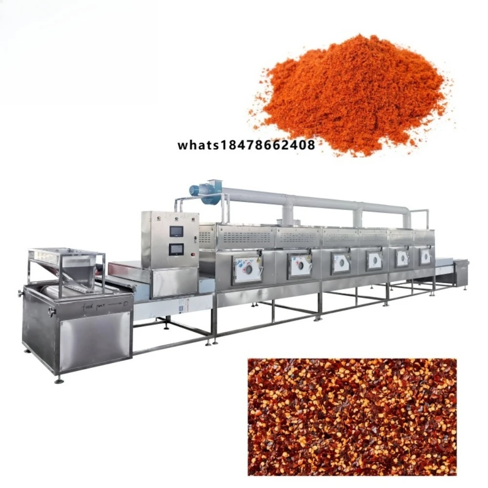 Automatic Ground Chili Red Pepper Flakes Powder Microwave Dryer Sterilizer Drying Sterilization Sterilizing Machine Equipment