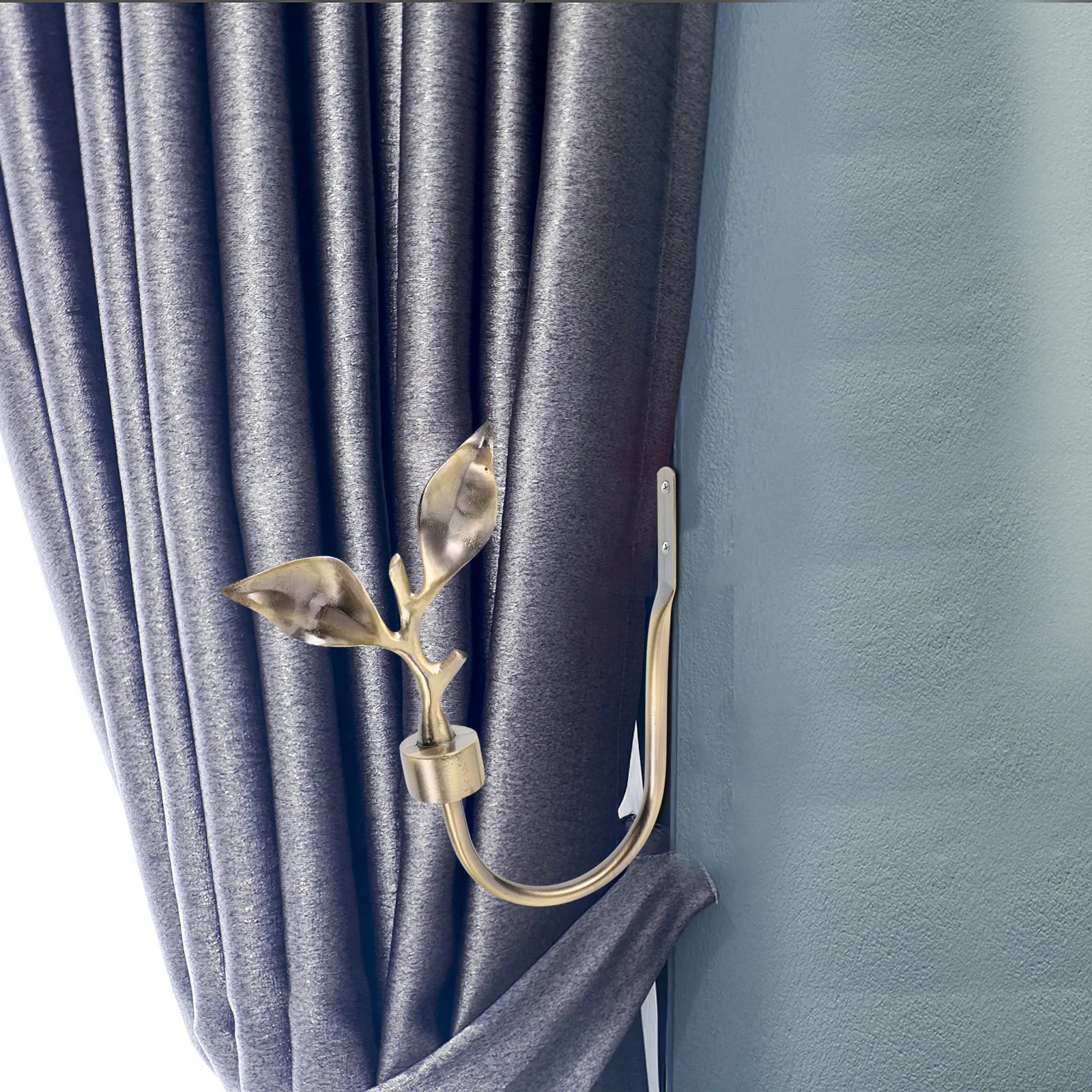 

2Pcs European Style Leaf Shaped Curtain Holdbacks Zinc Alloy No-Drill Wall Mounted Tieback Hooks for Drapes Modern Home Decor