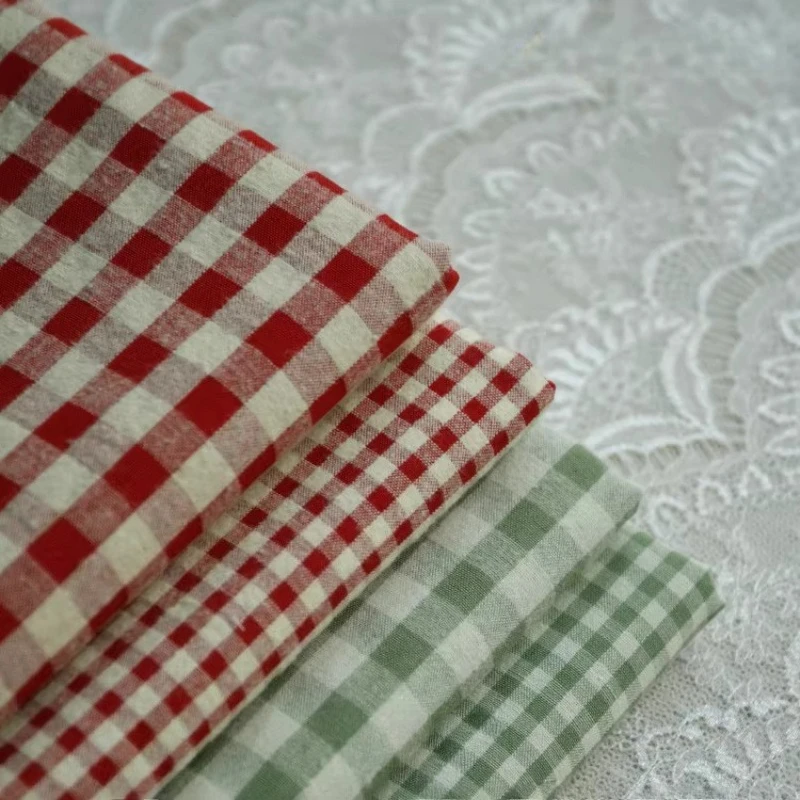 Classic Red Green Checkered Cotton Fabric 140x50cm for ZAKKA Tablecloth Dress Shirt Sewing - Dyed Fabric