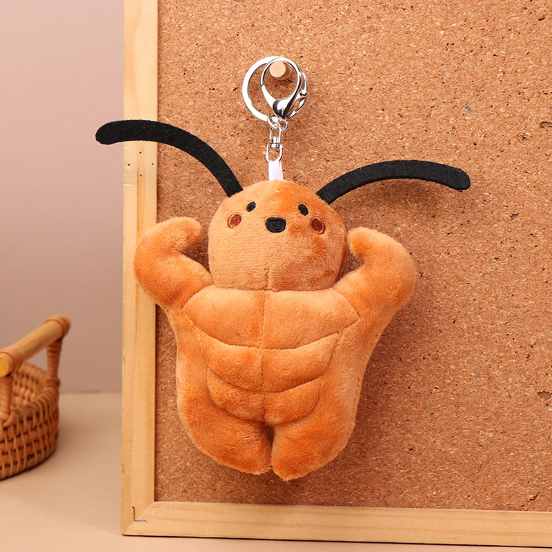 Creative Cockroach Muscle Xiaoqiang Plush Toy Funny Stuffed Insect Animal Keychain Cute Bag Pendant Bag Hanging Decoration Gift