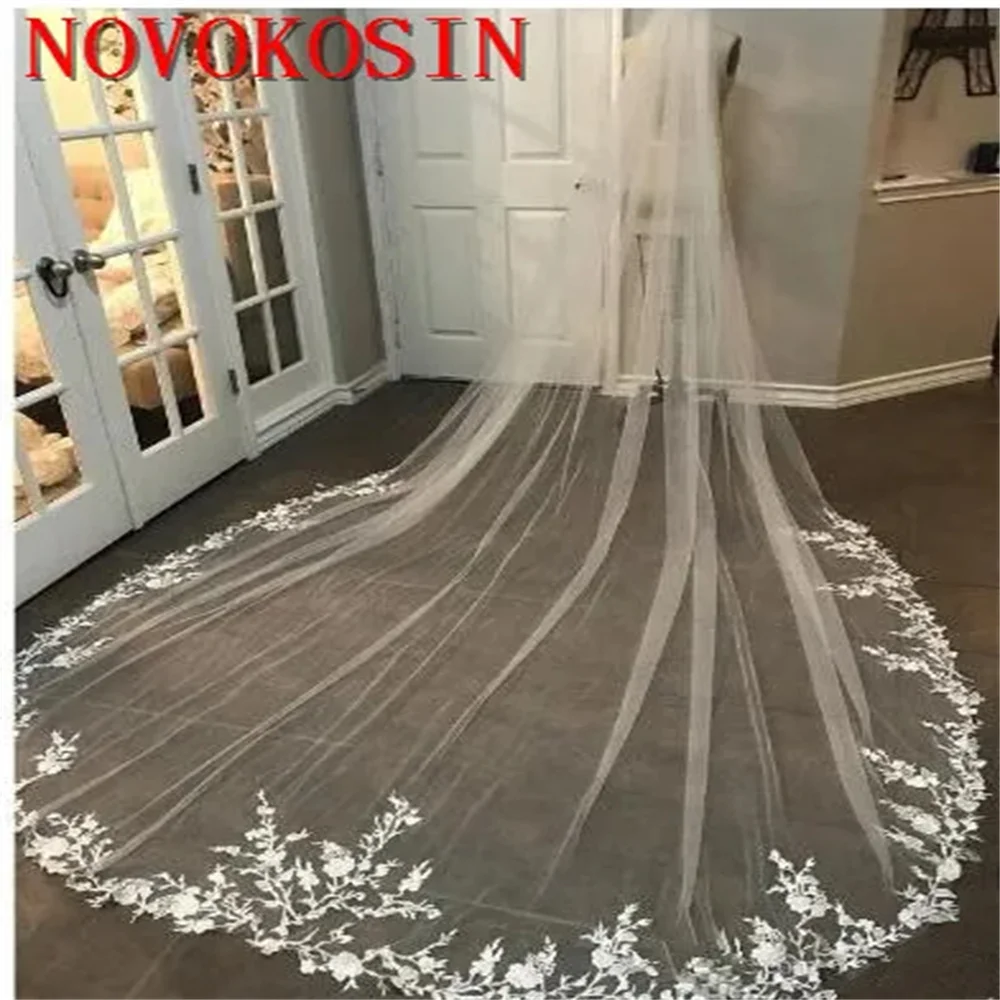 

3M Long Veil Lace Appliqued Cathedral Length Appliqued White Ivory Wedding Veil Bride Veils Bridal Hair With Free Comb