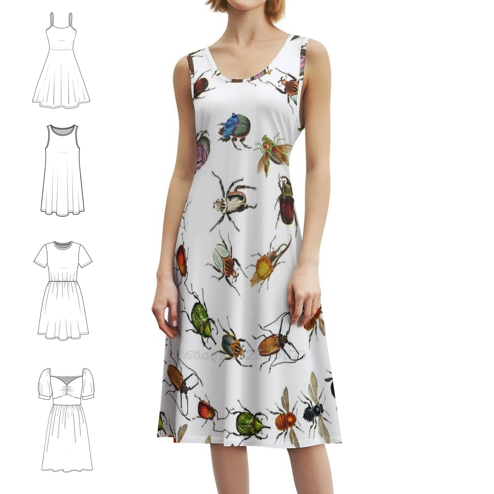 فستان نسائي أنيق بنمط البق والخنافس الكلاسيكي الملون للحفلات على شكل حرف a مع خيارات قصيرة/طويلة/بدون أكمام