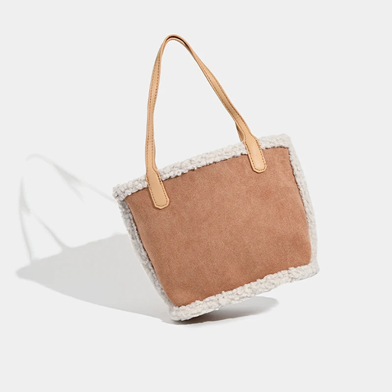 Tas wol wanita, kantung bahu lembut sehari-hari tambal sulam berpergian baru di musim dingin 2024