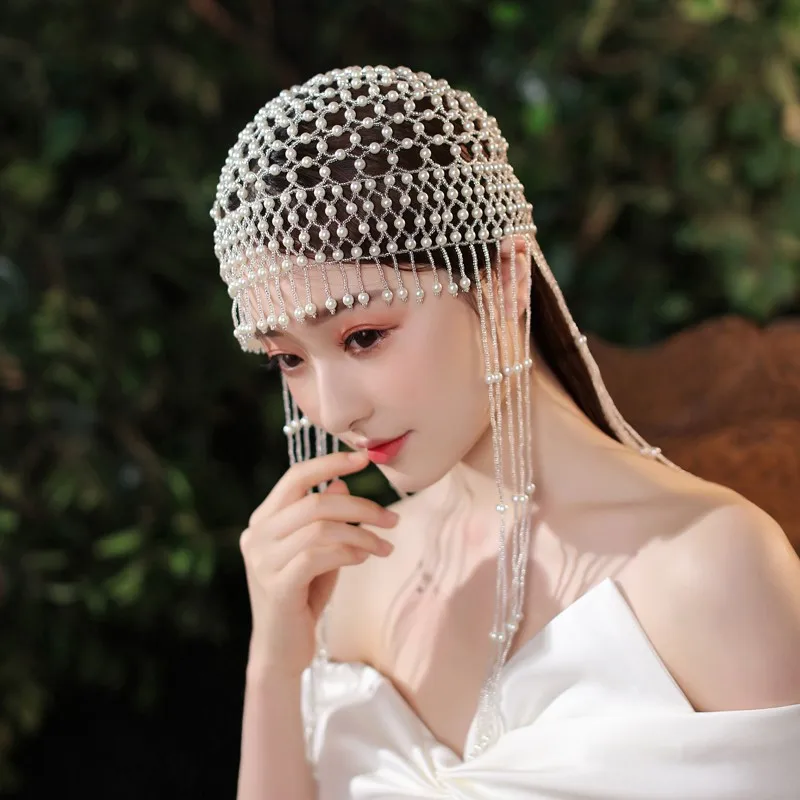 Wedding Korean Pearl Hat Tassel Beaded Bangs Hat Wedding Dress Dress Hair Accessories Party Banquet Ornament