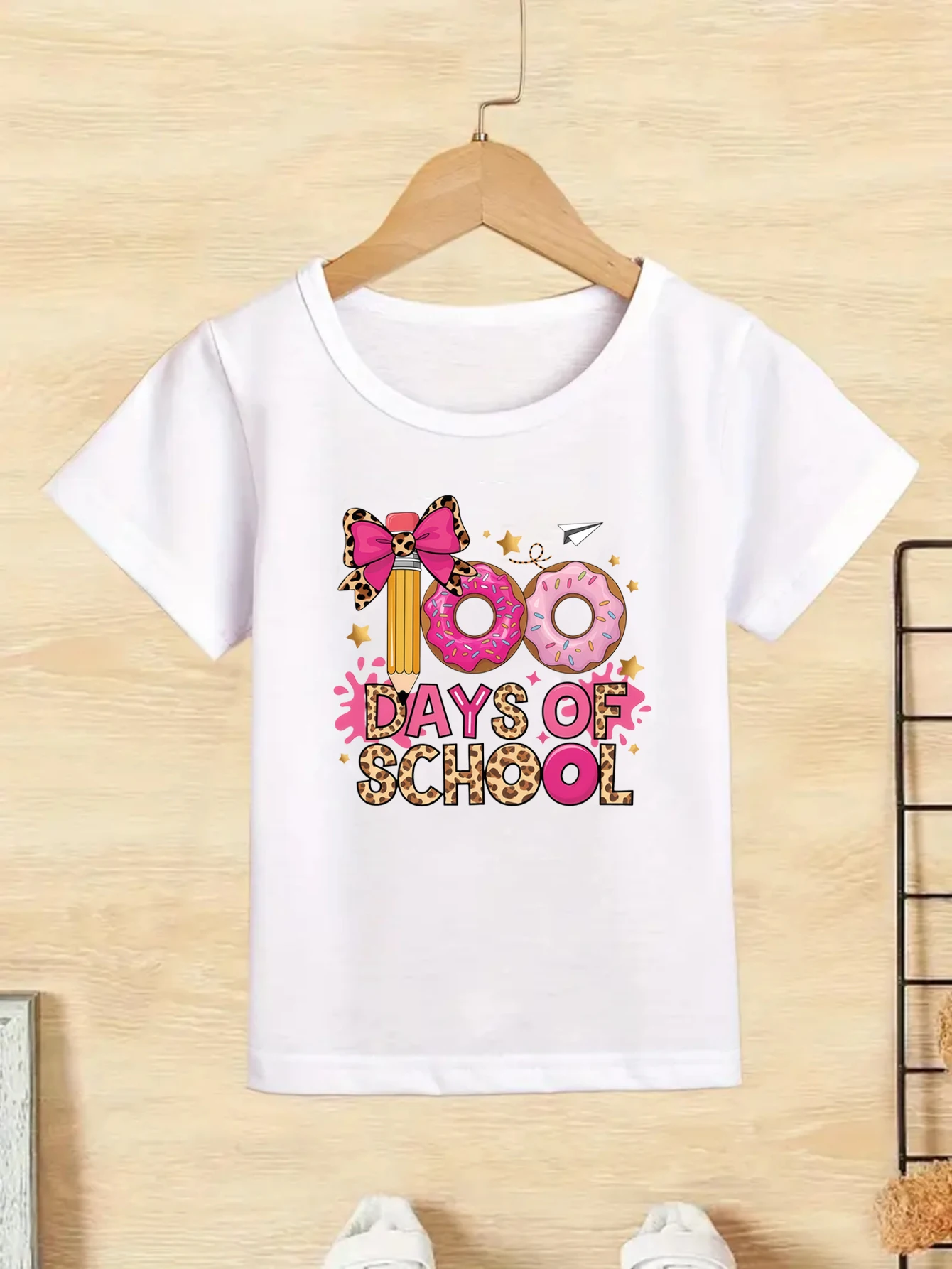 Girls T Shirt Glitter 100 Days Shirt kids Clothes Girl t-shirt Donut Leopard 100 Days Of School Fashion TShirt Retro School Tee