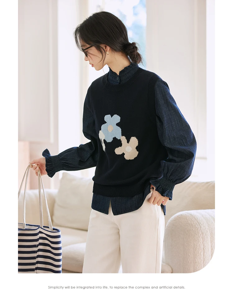 VIMLYVIMLYVIMLY Contrasting Color Flower Knitted Vest Women's 2025 Spring New Stacked Wear Inner Vest Cotton Top 73930