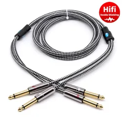 Podwójny Cal 1/4 TS Mono 6.35mm Jack do 2x 1/4 ''męski kabel Audio do konsoli miksera elektroniczne organki wzmacniacz gitarowy ekranowany przewód