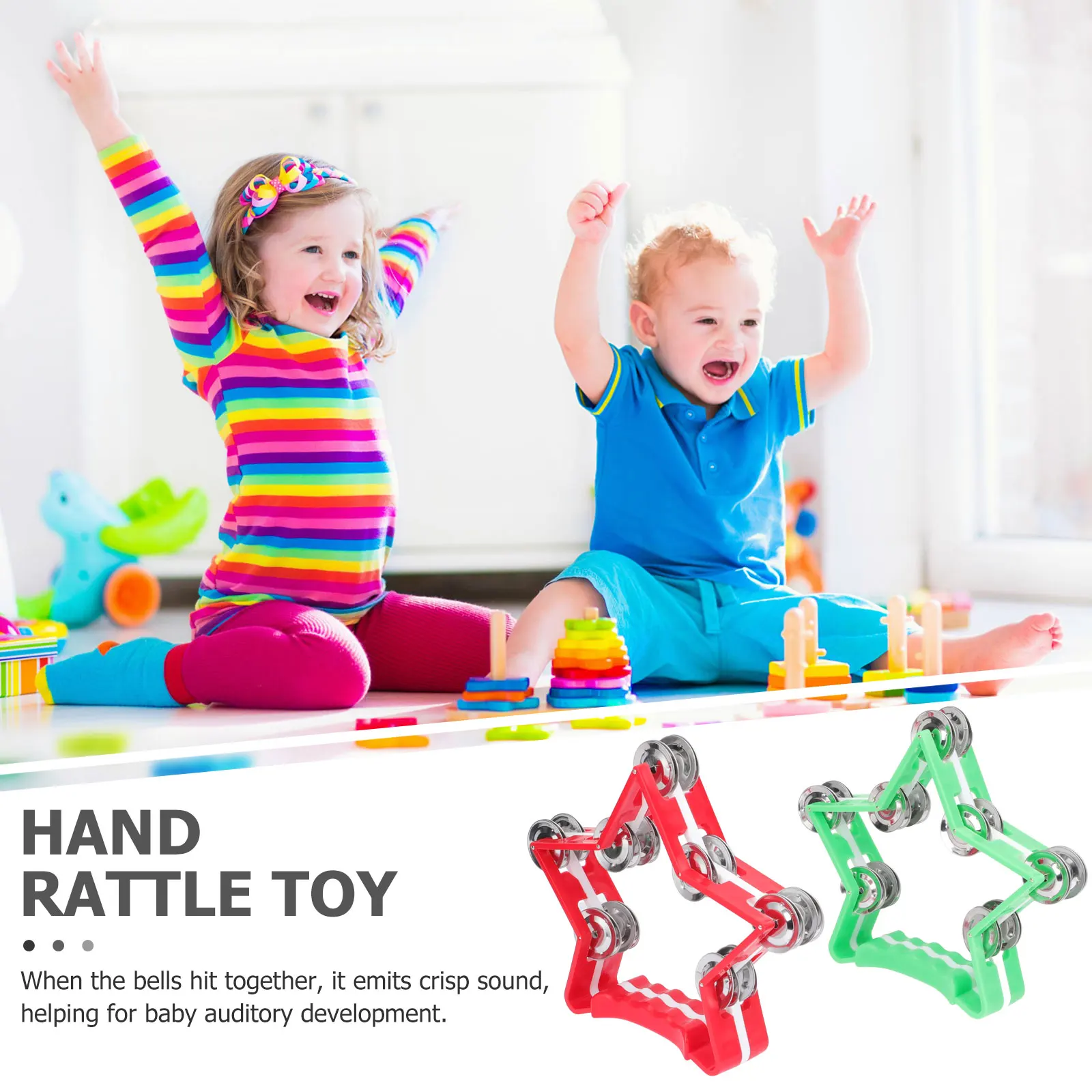 

2 Pcs Baby Tambourine Kids Toys Hand Bell Double Row Five-pointed Star Handbell