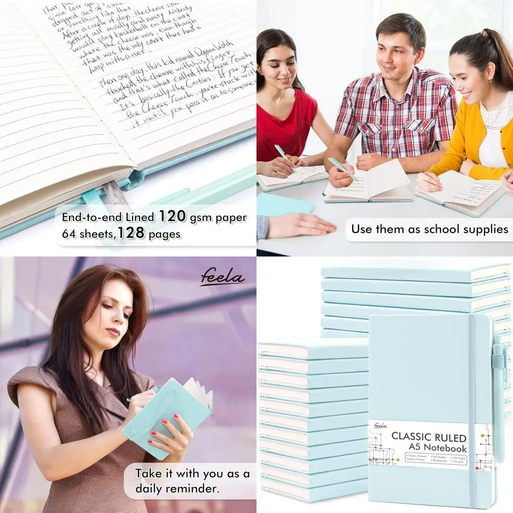 

Набор блокнотов формата А5 с подставкой для ручек, 24 черными ручками, 120 GSM, 5,1x8,3 дюйма, небесно-голубой для работы, бизнеса и студентов