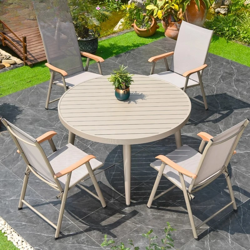 Rattan Dynasty Outdoor Aluminum Alloy Table and Chair Mesh Cloth Chair Courtyard Outdoor Leisure Carbon Steel Balcony Table and