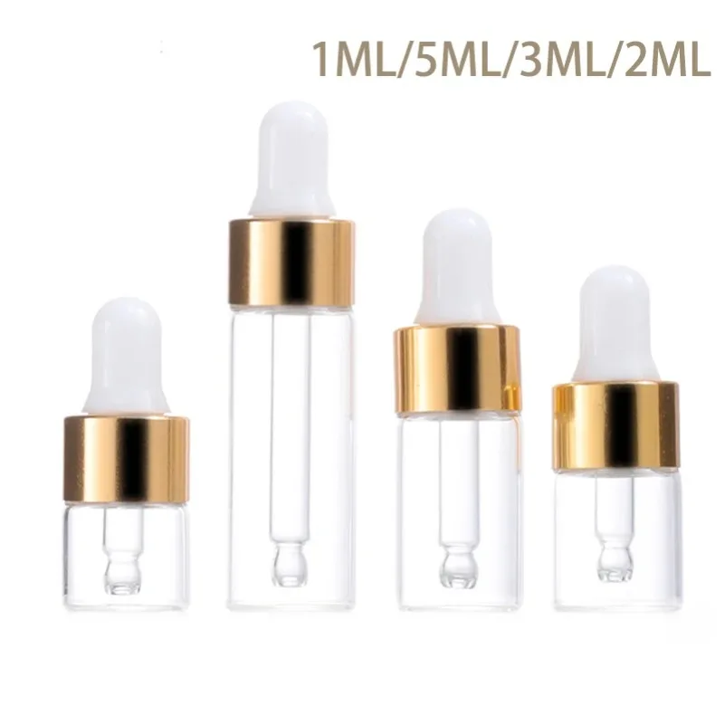 30/50 adet 100 adet damlalıklı şişe altın kapaklı parfüm şeffaf cam pipet şişesi uçucu yağ reaktif aromaterapi boş şişe