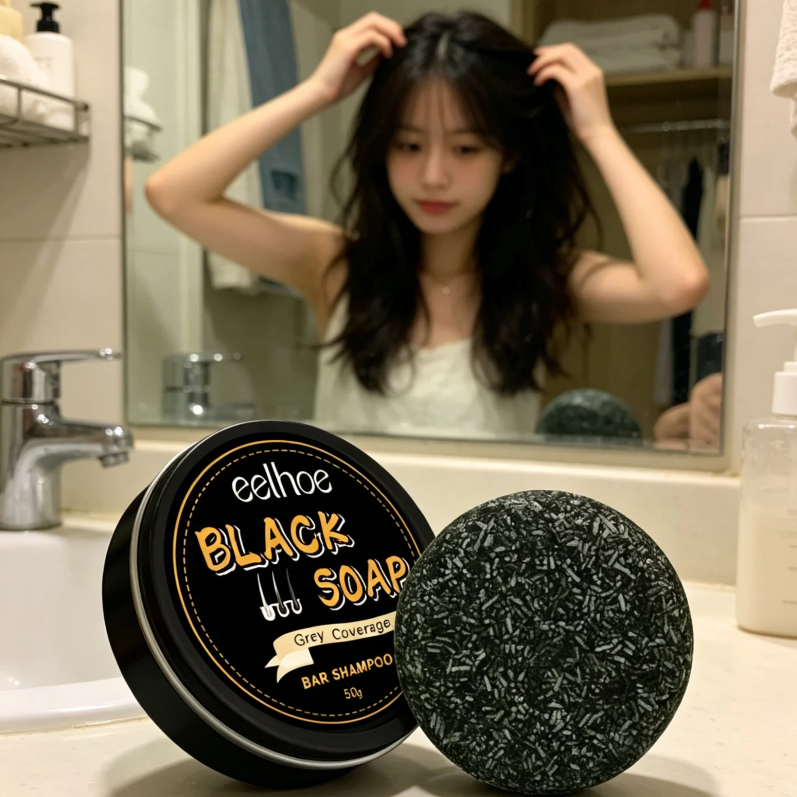 EELHOE Black Soap Deep Nourishment Long Lasting Moisturizing Powerful Cleaning Soft Smooth Hair Revitalizing Natural Shampoo Bar - view 2