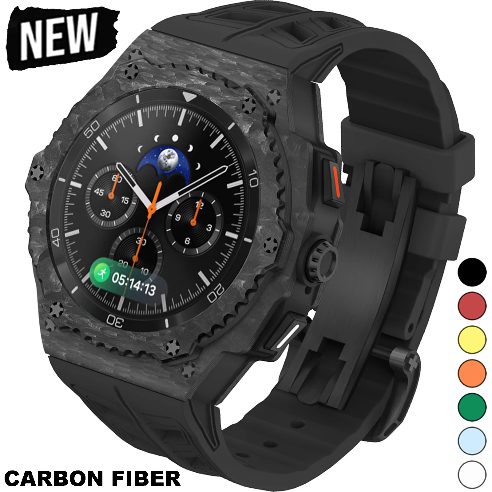 

Carbon Fiber Case Modification Kit for Samsung Galaxy Watch 8 44mm Fluororubber Strap for Galaxy Watch 8 Classic 46mm Mod Kit