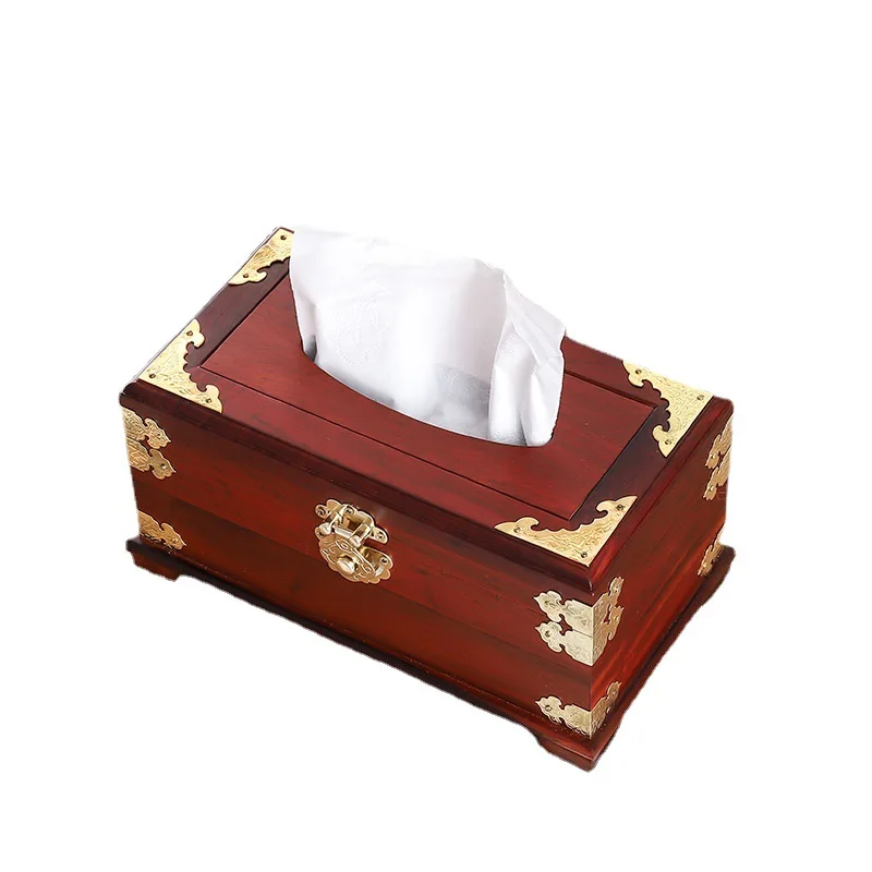 Copper tissue box, simple and creative red wood carving Chinese living room coffee table dining table paper box factory