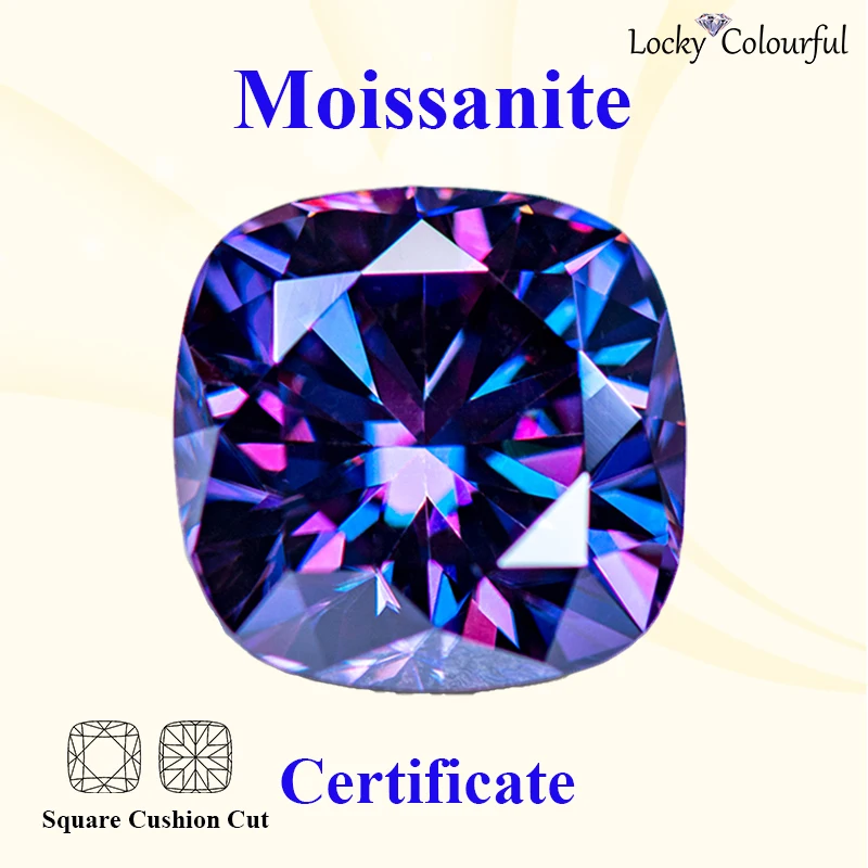 Moissanite Square Cushion Cut VVS1 Beads Imperial Purple Color Charms DIY Jewelry Making Pendant Materials with GRA Certificate