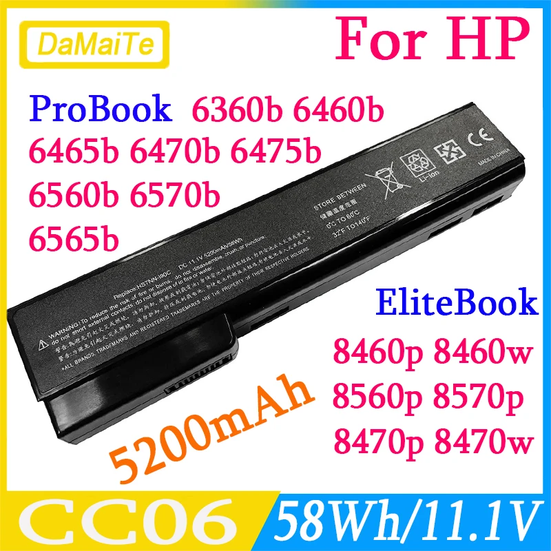 CC06 CC06XL Batterie Pour HP ProBook 6360b 6460b 6465b 6470b 6475b 6560b 6570b 656565b 8460p 8470p HSTNN-DB2F 58Wh HSTNN-DB2F Ordinateur Portable