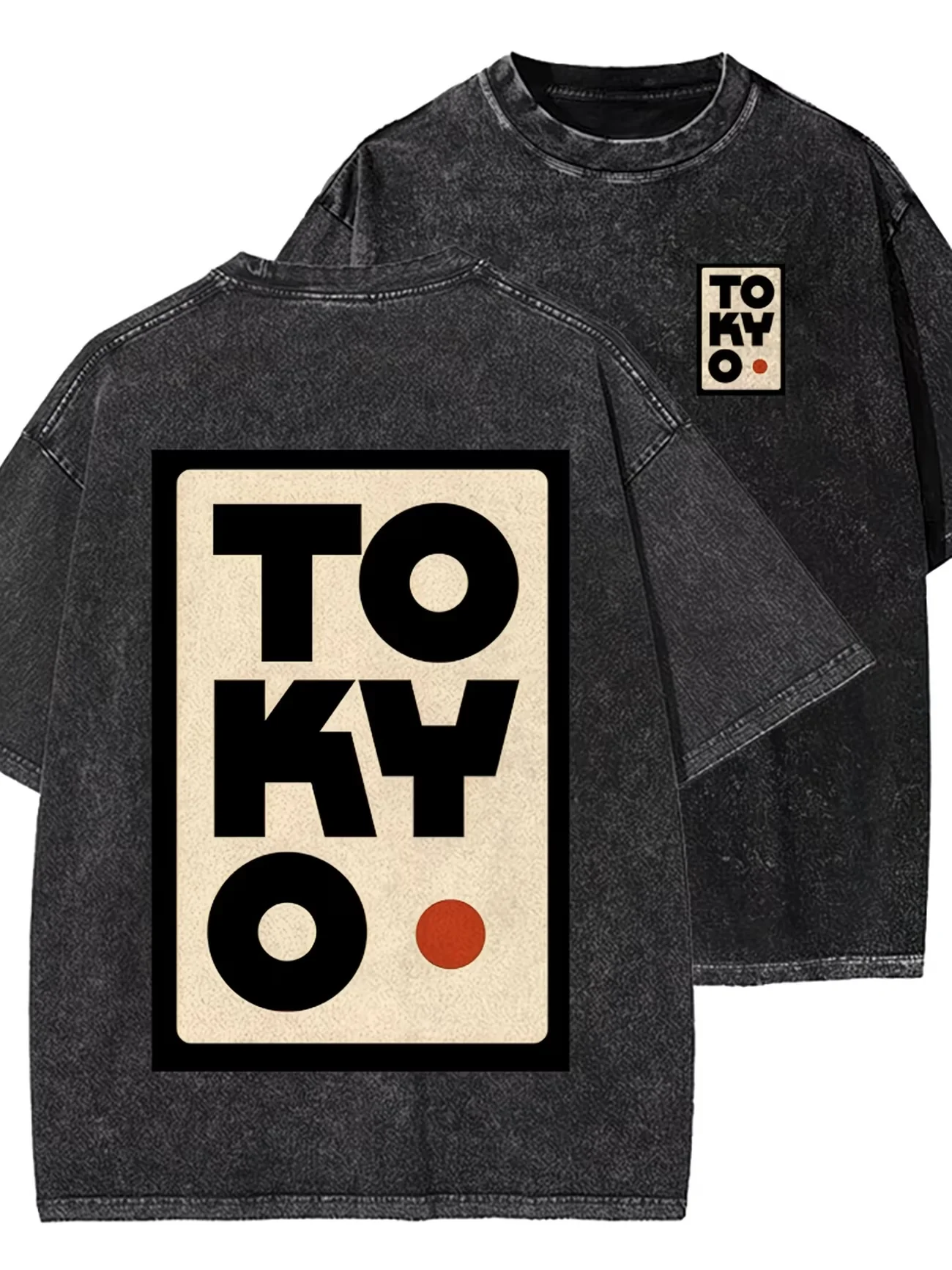Camiseta de Algodón Lavado Estilo Japonés de Tokio, Diseño Gráfico Vintage Retro Harajuku, Lavado Ácido, Unisex, Moda