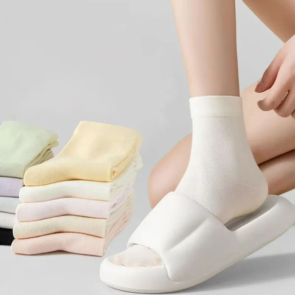 10pairs Solid Color Cotton Middle Tube Socks for Women High Quality Simple Fashion Breathable Sweat-absorbent Socks