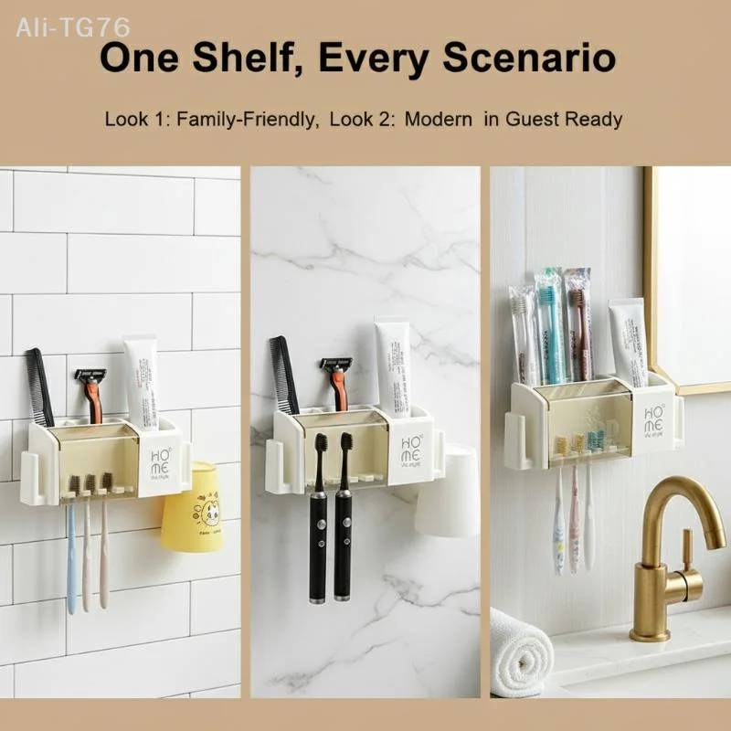 [P] Portable Bathroom Electric Toothbrush Holder Plastic No-Drill Wall Mounted Toothbrush Cup Rack For Washing Cup
