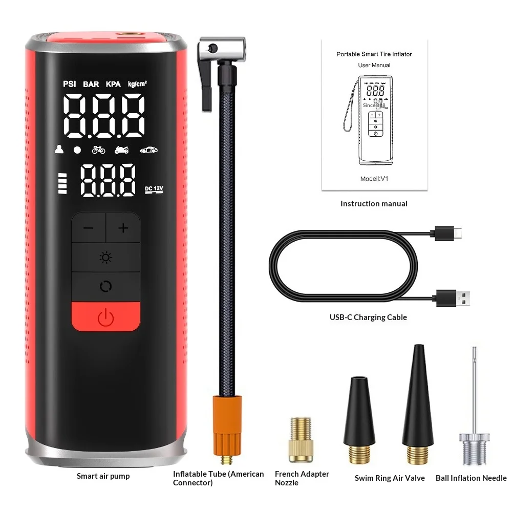 Cordless Portable Tire Inflator 150PSI 120W 6000mAh Digital Air Compressor 8-in-1 Multi-Function Pump with Power Bank &LED Light