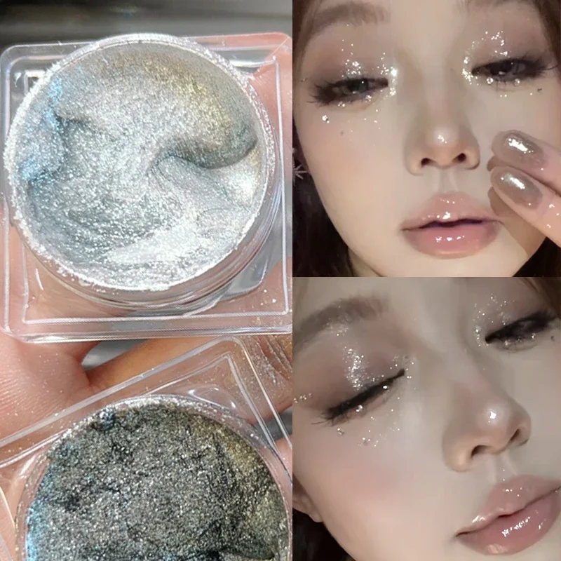 Diamond Glitter Eyeshadow Punk Silver Glitter Pearlescent Eye Shadow Palette Pearlescent Gloss Highlighter Eyes Makeup Pigments