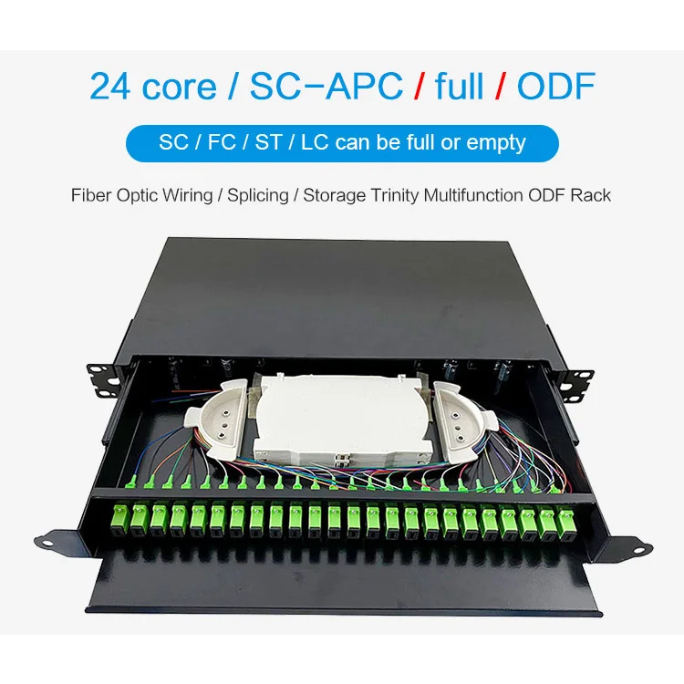 

High Performance 19 inch 12/24 core Pull type optical fiber distribution frame SC APC Mounted Indoor fiber patch panel ODF