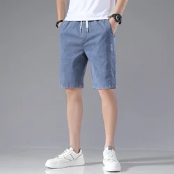 Summer Denim Shorts Men Soild Breathable Cotton Drawstring Gym Shorts Relaxed Fit Khaki Running Pants Male