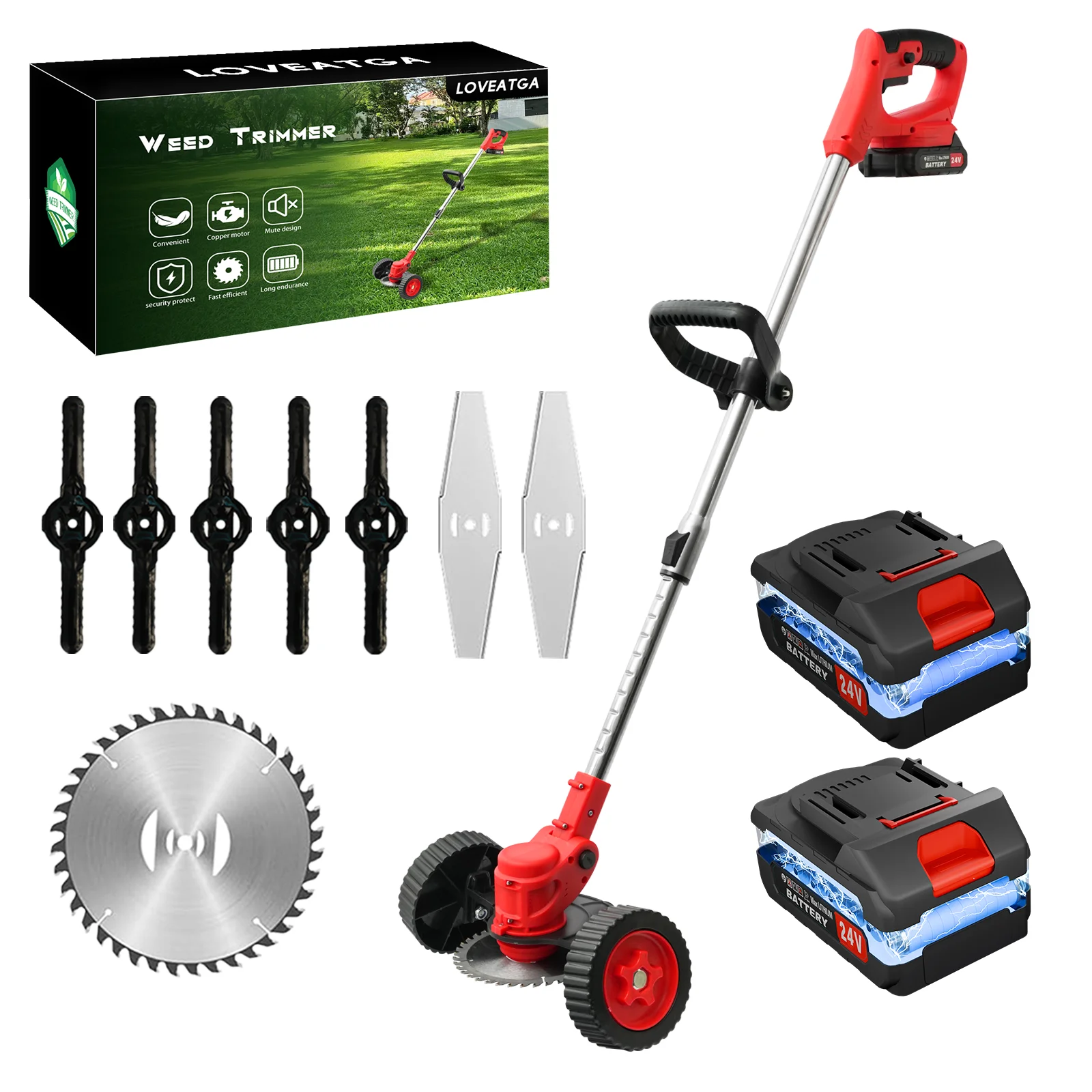3-in-1 Cordless Grass Trimmer Lawn Mowers Garden Tool 21V Electric Brushles with Wheels Edger Trimmer 200W Powerful N Battery